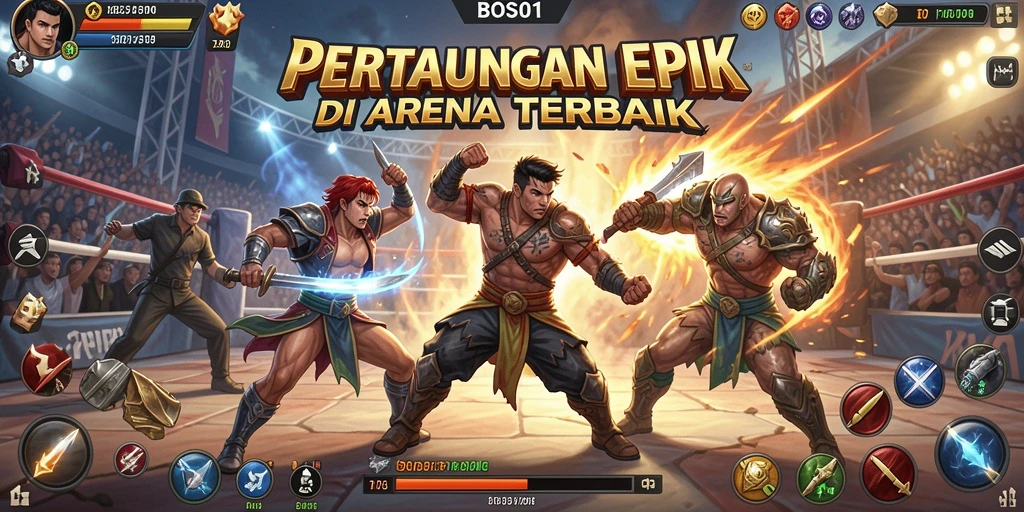 Tampilan aksi seru di arena pertarungan BOS01.