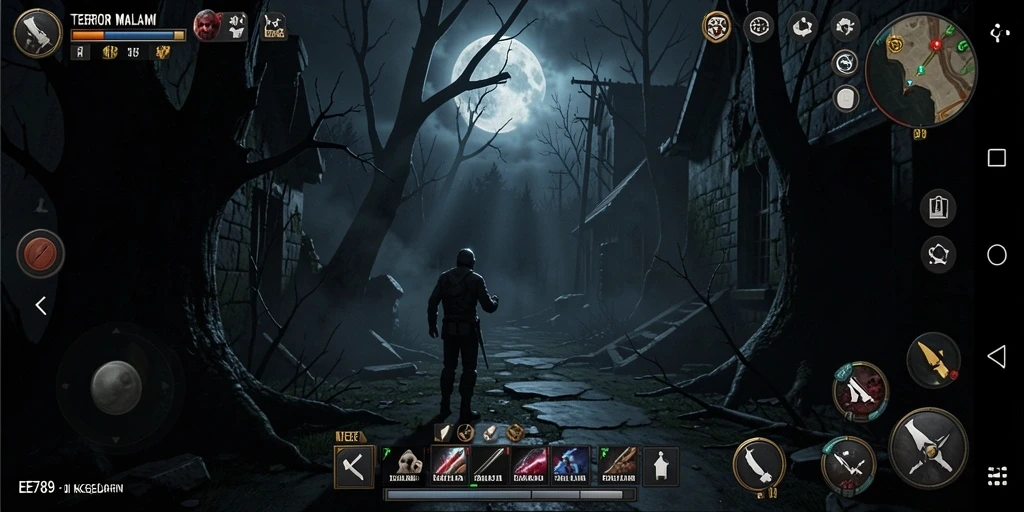 Gameplay EE789 dengan momen-momen menegangkan dan suasana horror.