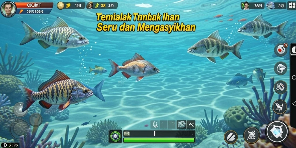 Tangkapan layar menunjukkan gameplay seru di OKJKT dengan aksi tembak ikan.