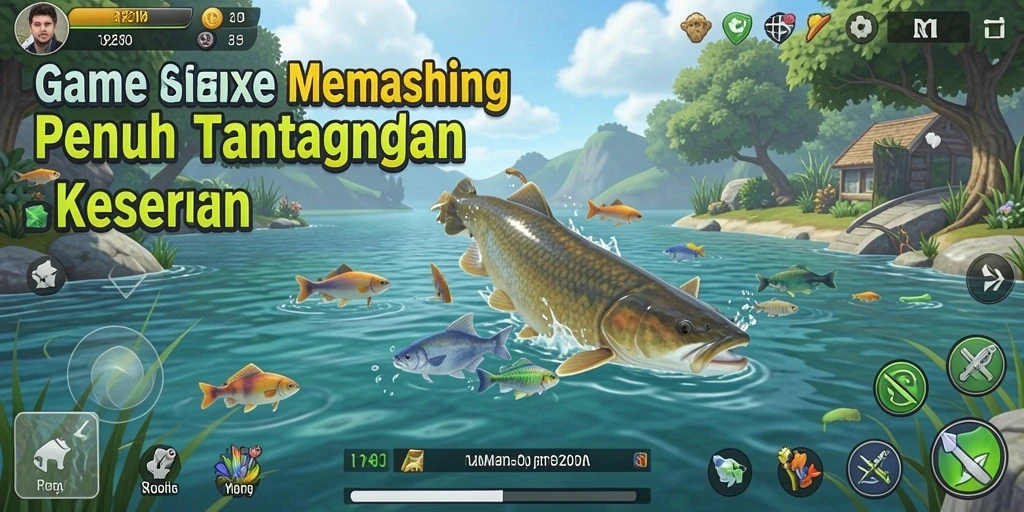 Screenshot gameplay REZIXO menampilkan momen seru saat memancing ikan.