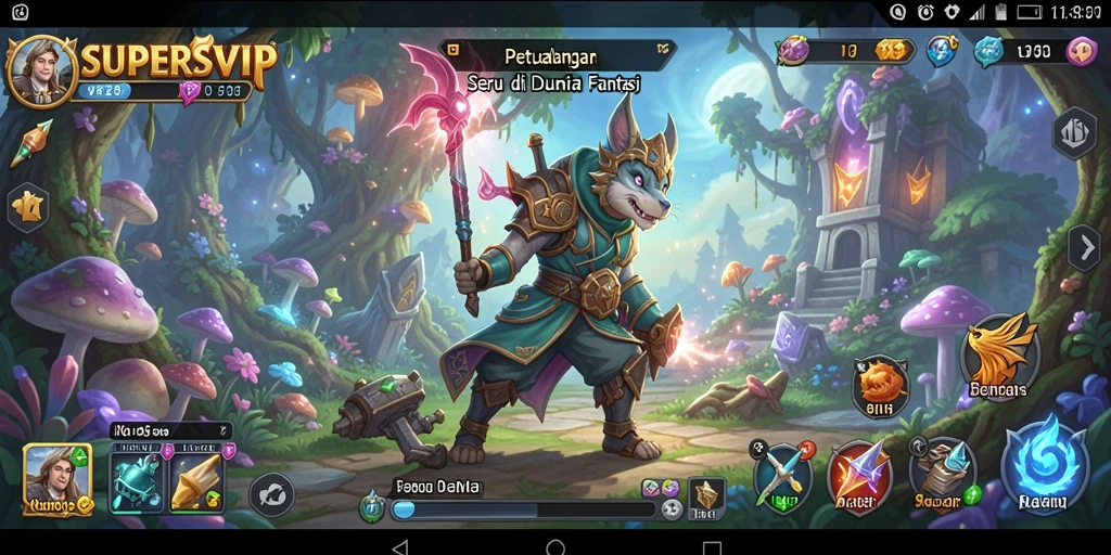 Tampilan gameplay SUPERSVIP yang seru dan menantang dalam dunia petualangan.