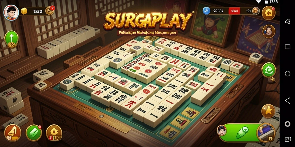 Screenshot gameplay SURGAPLAY menampilkan level Mahjong yang menarik.