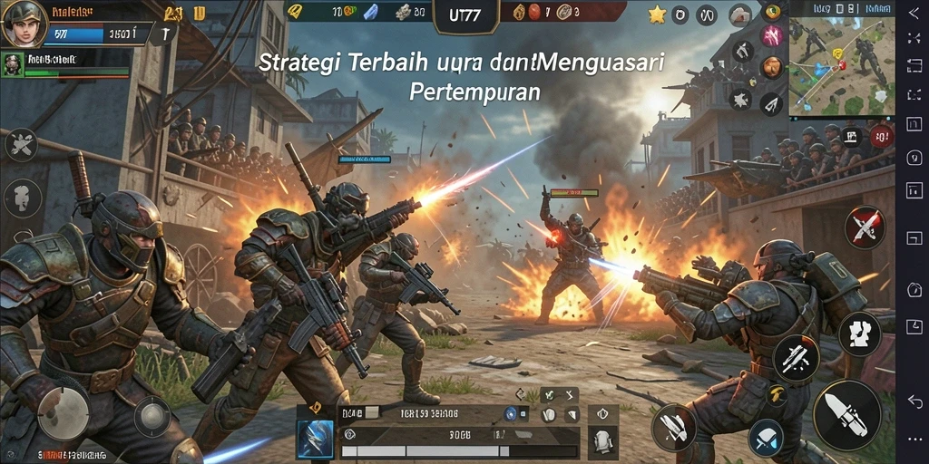 Screenshot UT77 menampilkan pertempuran taktis yang intens.